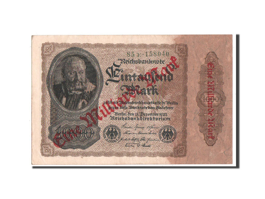 Banknote, Germany, 1 Milliarde Mark on 1000 Mark, 1922, AU(55-58)