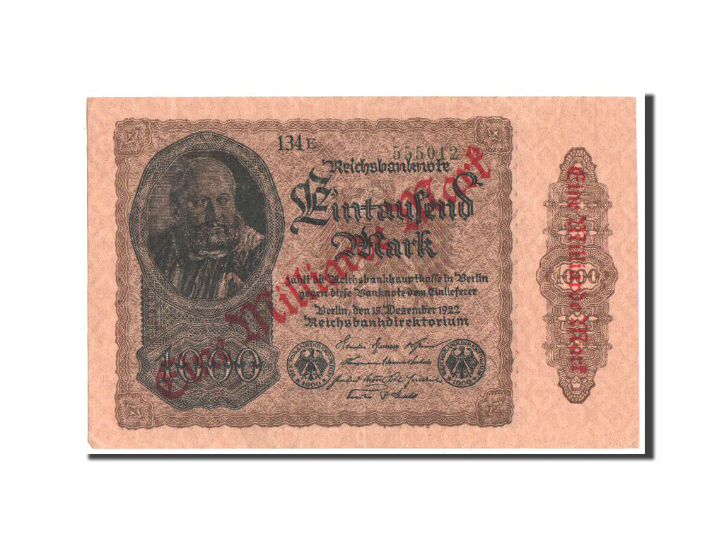 Banknote, Germany, 1 Milliarde Mark on 1000 Mark, 1922, AU(55-58)