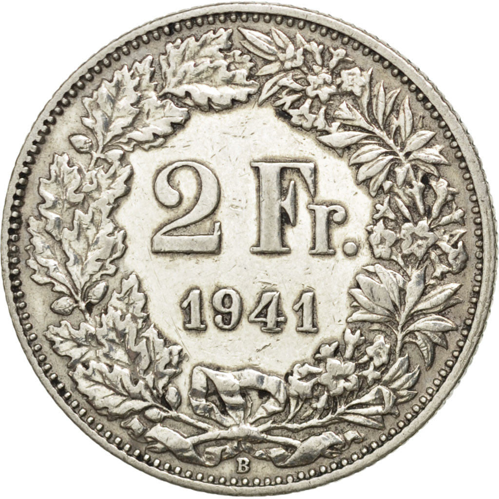 SWITZERLAND, 2 Francs, 1941, Bern, KM #21, EF(40-45), Silver, 27.4, 10.01