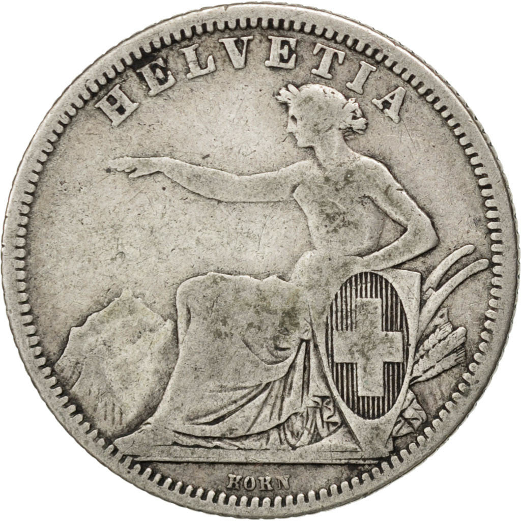 Suisse, Confédération helvétique, 1 Franc, 1860 B, Berne, KM 9a