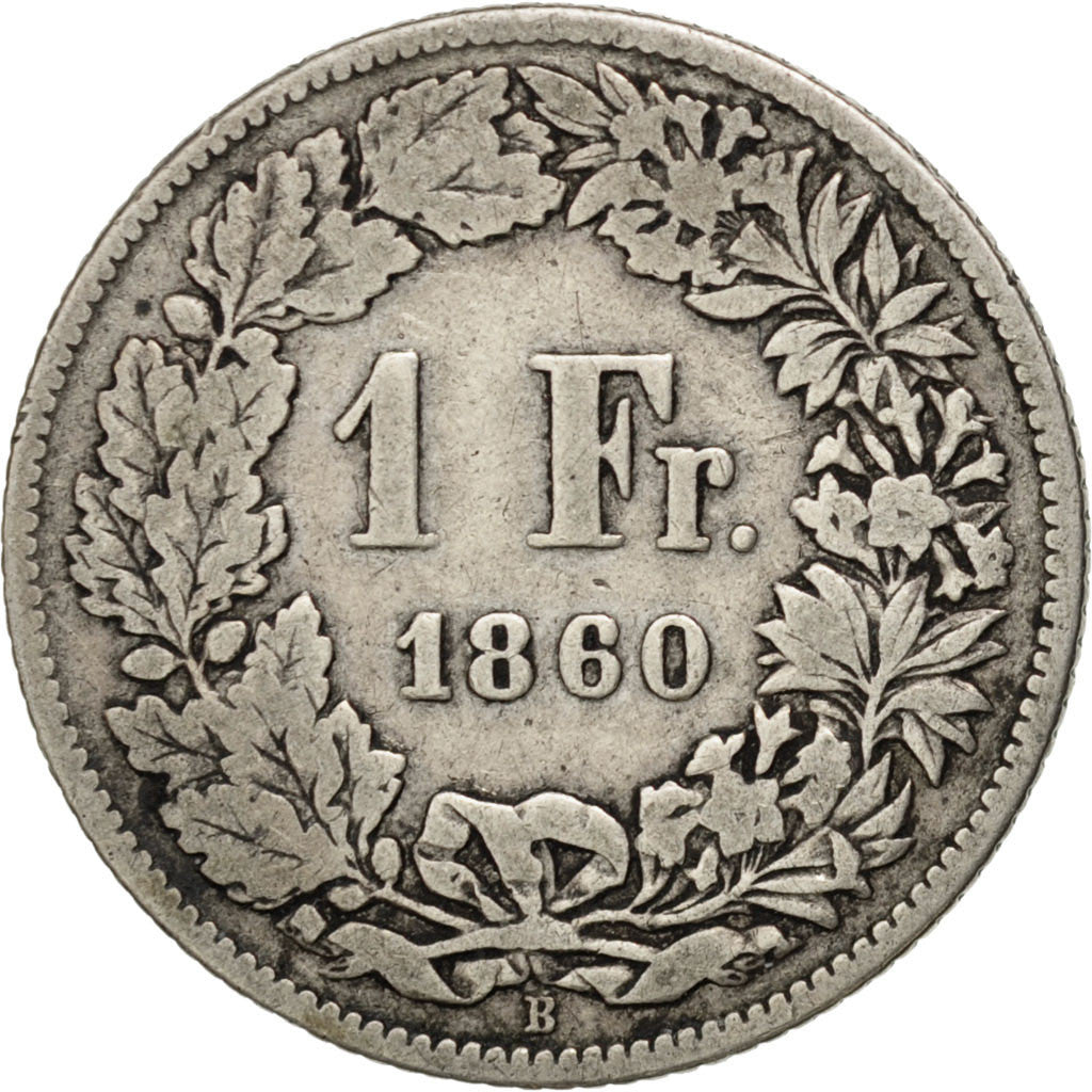 Suisse, Confédération helvétique, 1 Franc, 1860 B, Berne, KM 9a