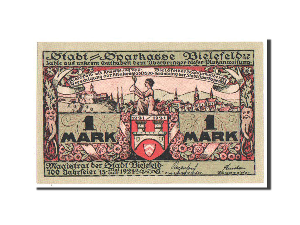 Germany, Bielefeld, 1 Mark, 1921, UNC(65-70), A143289, Mehl #103.6a