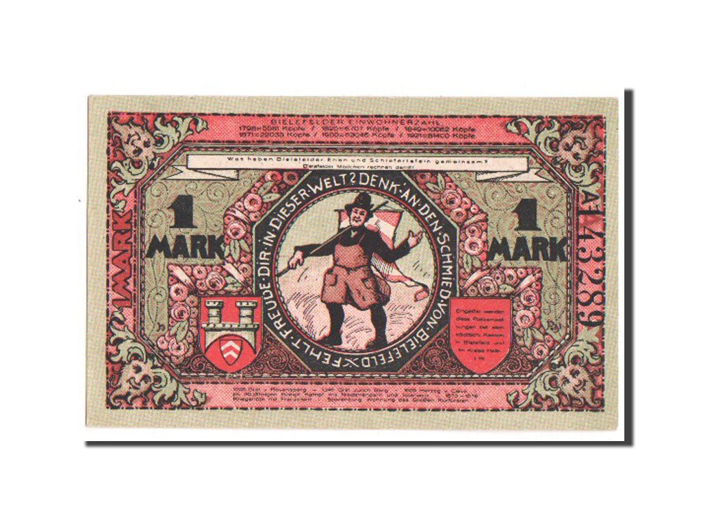 Germany, Bielefeld, 1 Mark, 1921, UNC(65-70), A143289, Mehl #103.6a