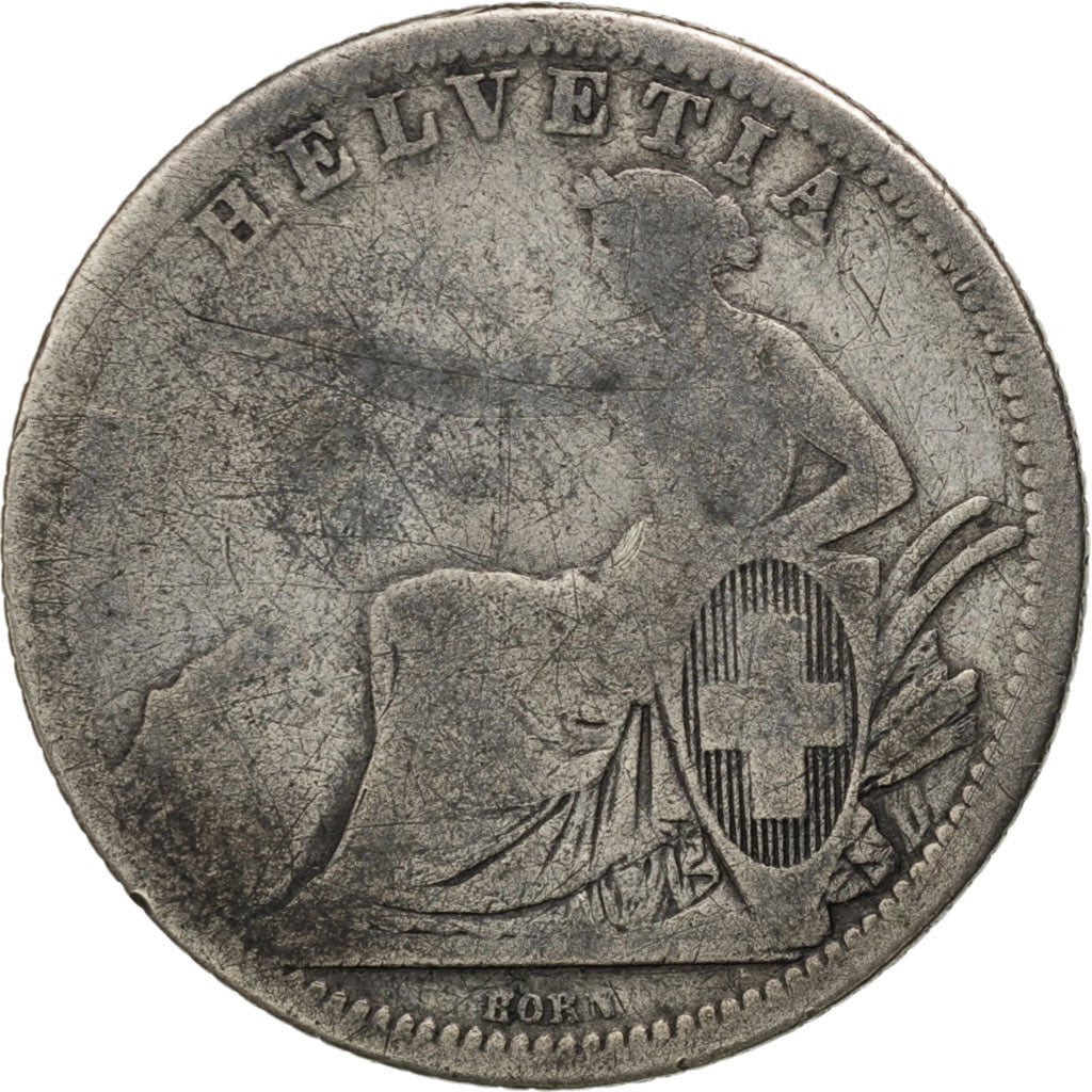 SWITZERLAND, Franc, 1861, Bern, KM #9a, F(12-15), Silver, 4.61
