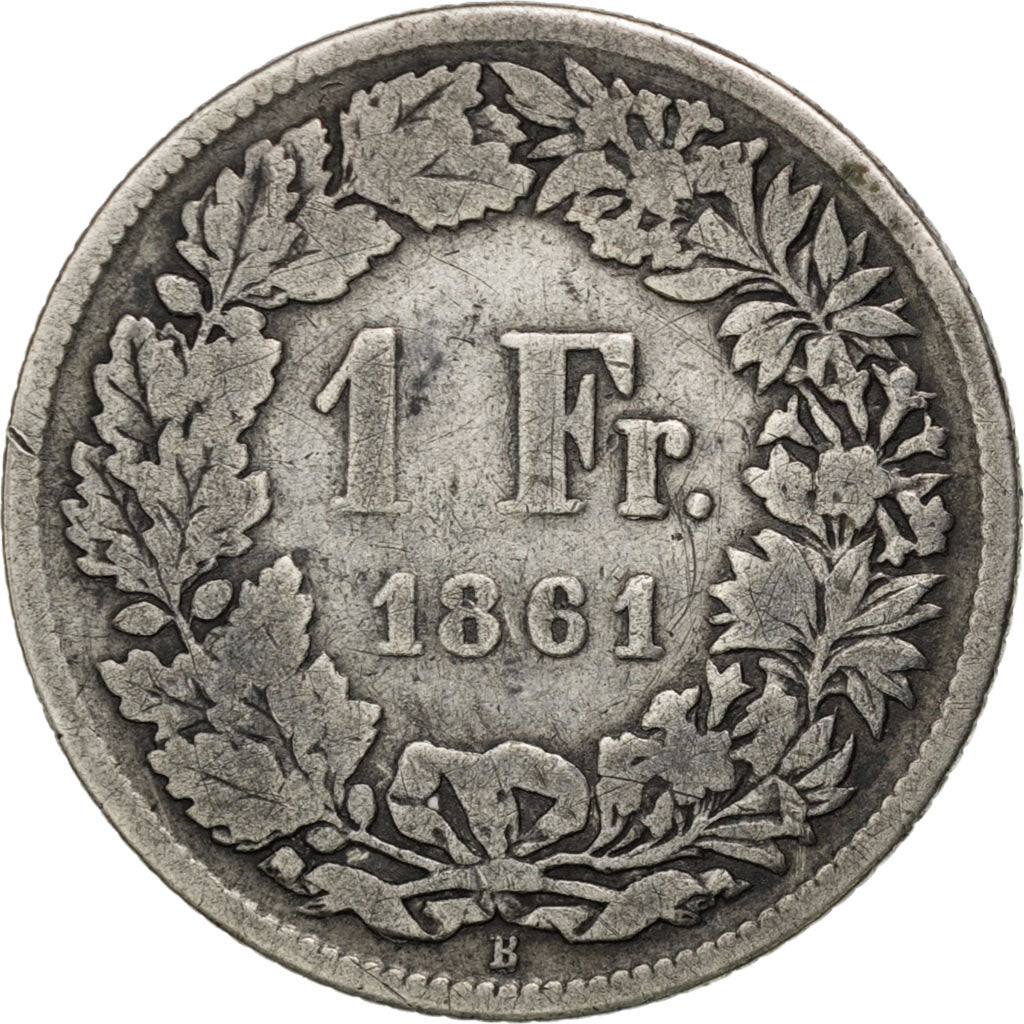 SWITZERLAND, Franc, 1861, Bern, KM #9a, F(12-15), Silver, 4.61