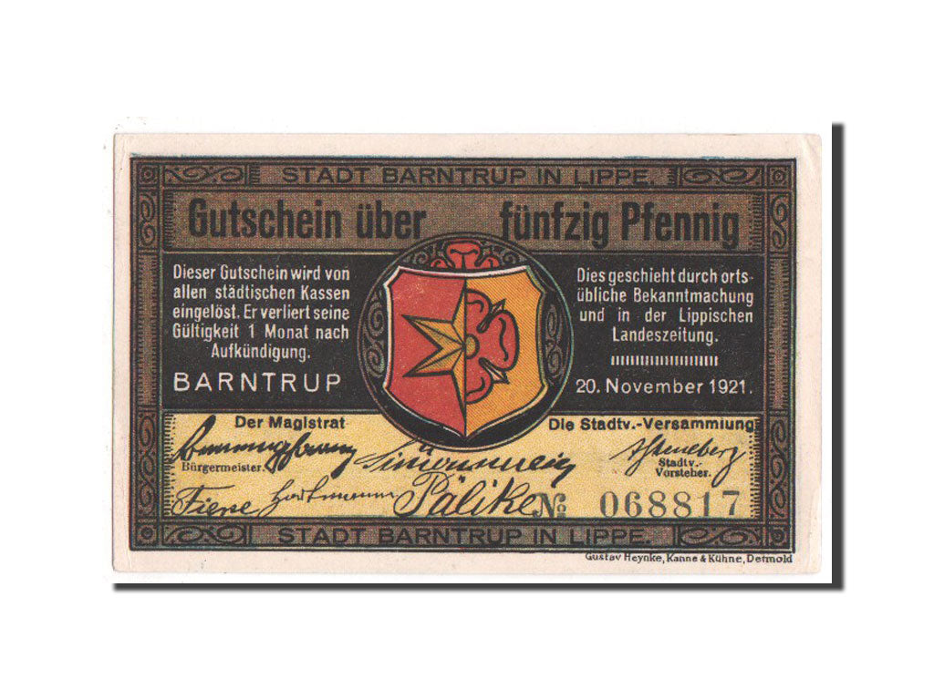 Banknote, Germany, Barntrup Stadt, 50 Pfennig, 1921, UNC(63), Mehl:66.1