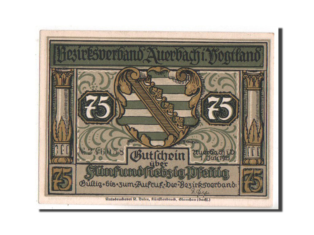 Banknote, Germany, Auerbach Amtshauptmannschaft, 75 Pfennig, 1921, UNC(63)