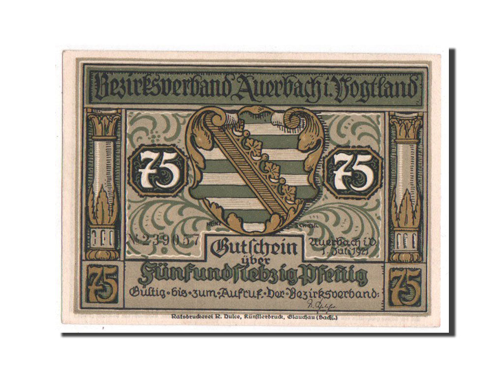 Banknote, Germany, Auerbach Amtshauptmannschaft, 75 Pfennig, 1921, UNC(63)