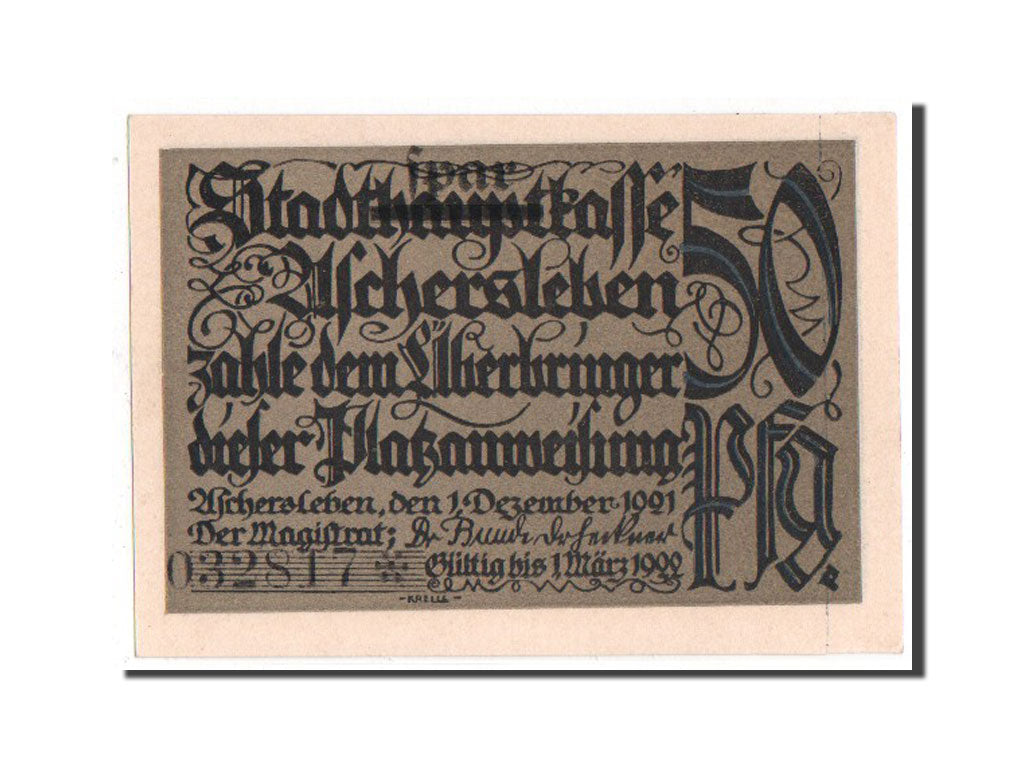 Banknote, Germany, Aschersleben, 50 Pfennig, 1921, UNC(64), Mehl:50.7