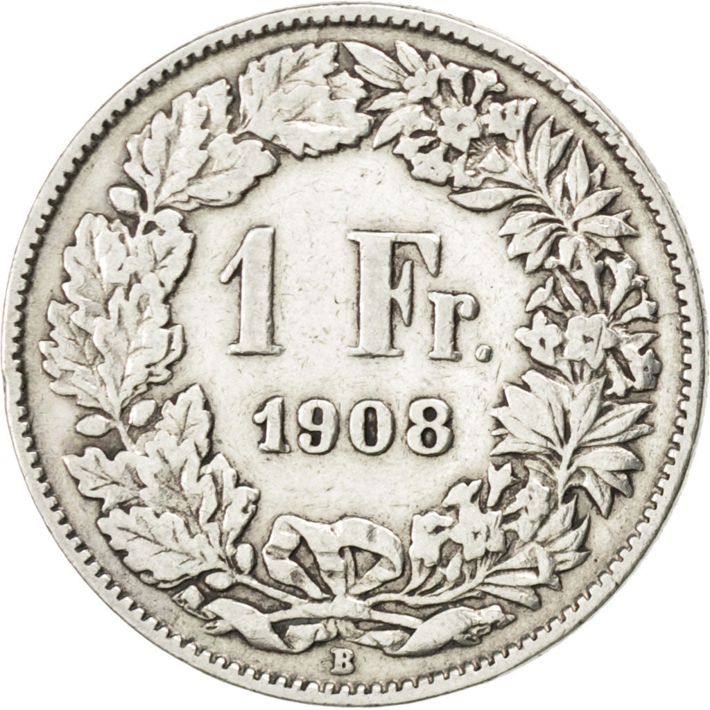 Moneta, Svizzera, Franc, 1908, Bern, MB, Argento, KM:24