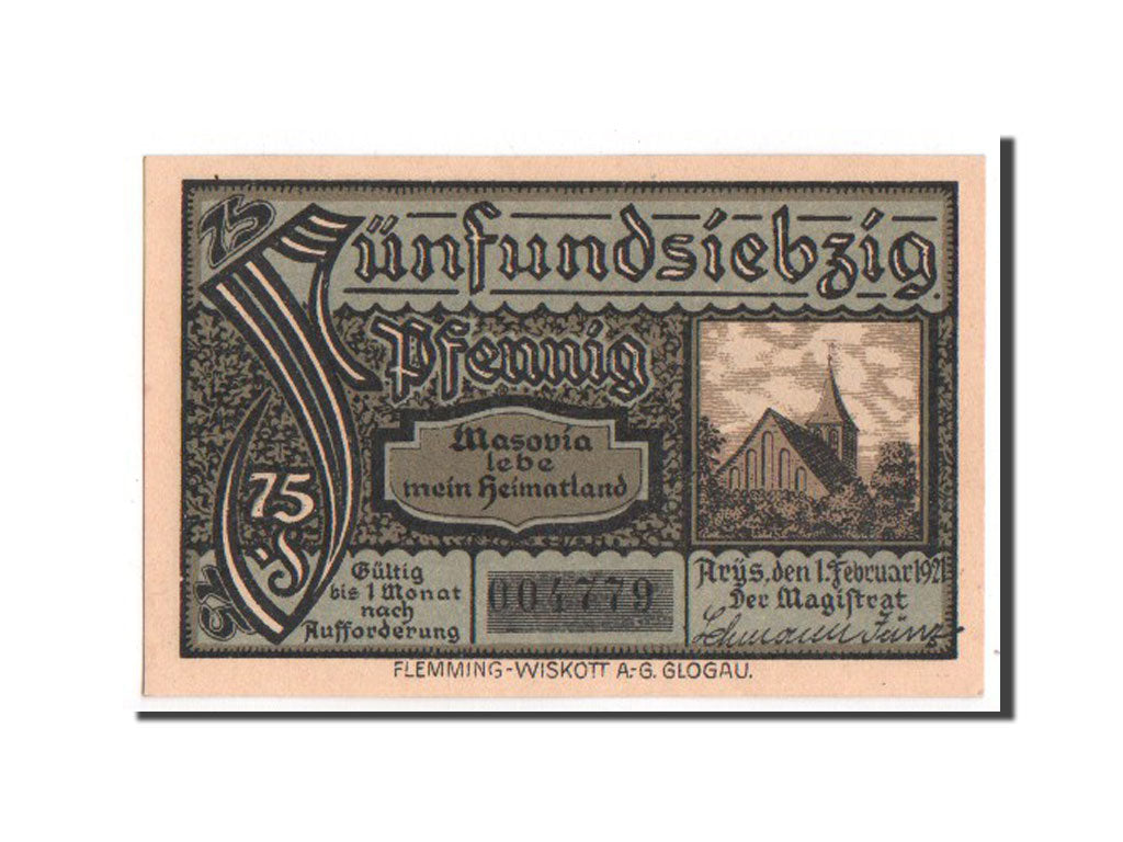 Germany, Ostpreußen, 75 Pfennig, 1921, UNC(65-70), 004779, Mehl #47.1a