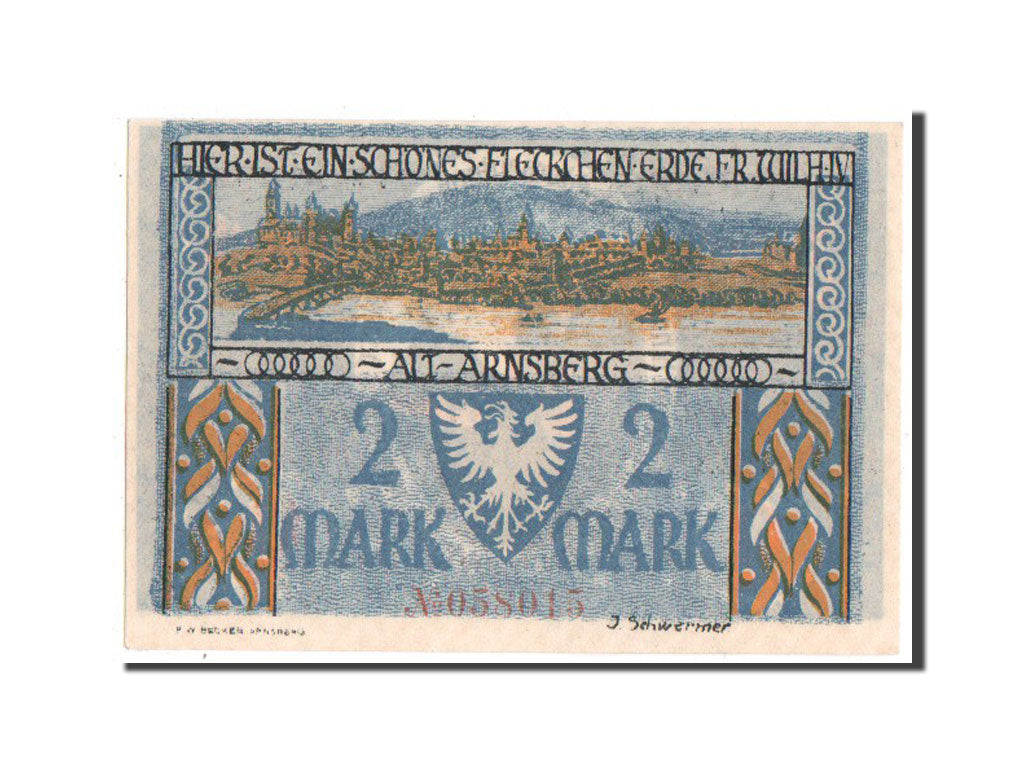 Banknote, Germany, Arnsberg, 2 Mark, 1921, UNC(63), Mehl:42.1