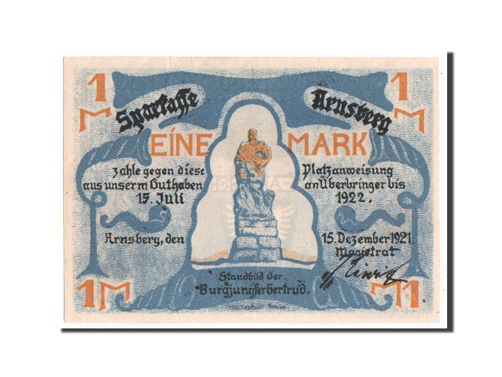 Banknote, Germany, Arnsberg, 1 Mark, 1921, UNC(63), Mehl:42.1