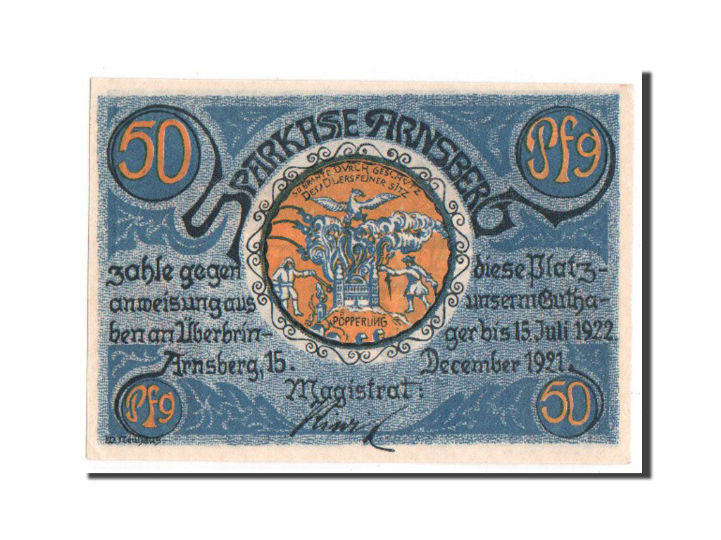 Banknote, Germany, Arnsberg, 50 Pfennig, 1921, UNC(63), Mehl:42.1