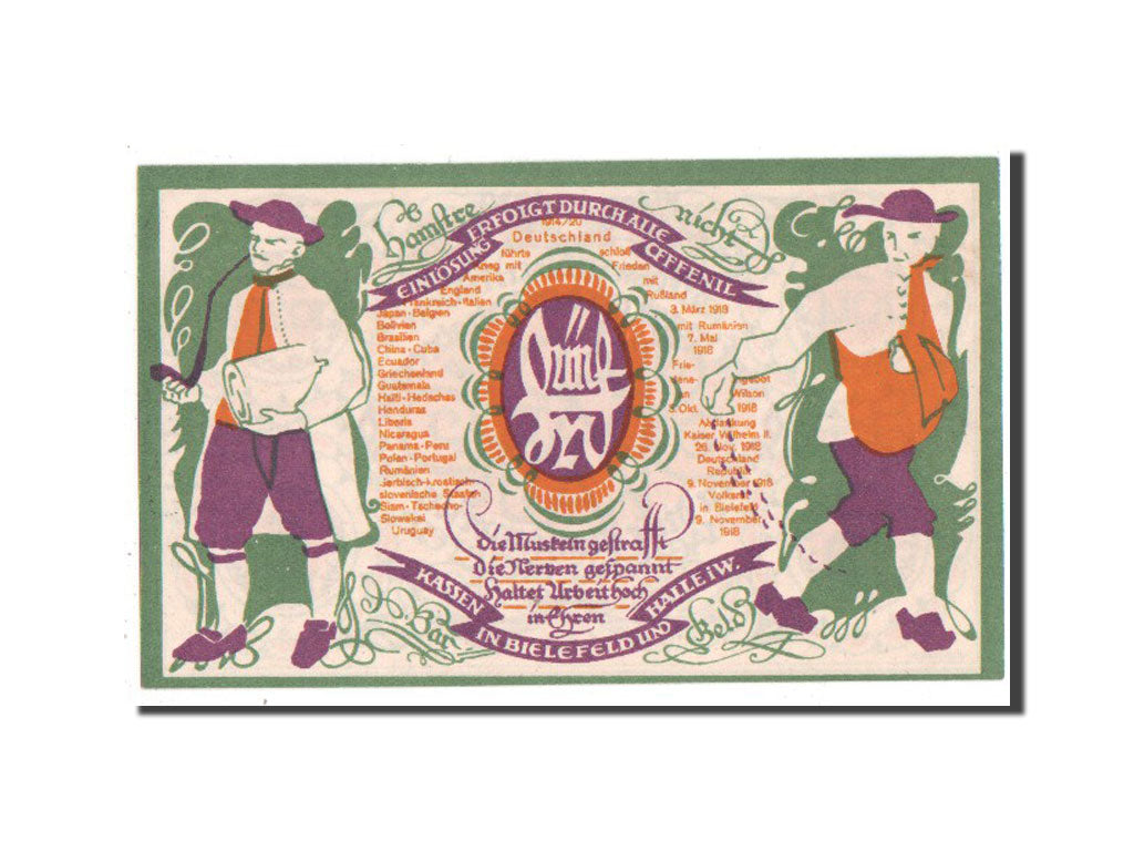 Billet, Allemagne, Bielefeld, 5 Mark, 1920, SPL+, Mehl:103.4a