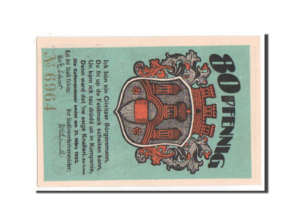 Billet, Allemagne, Mecklenburg-Schwerin, 80 Pfennig, 1922, SPL, Mehl:247.1