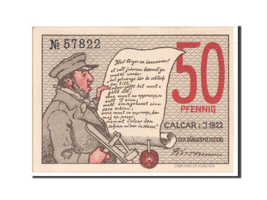 Billet, Allemagne, Calcar Stadt, 50 Pfennig, 1922, SPL, Mehl:214.1
