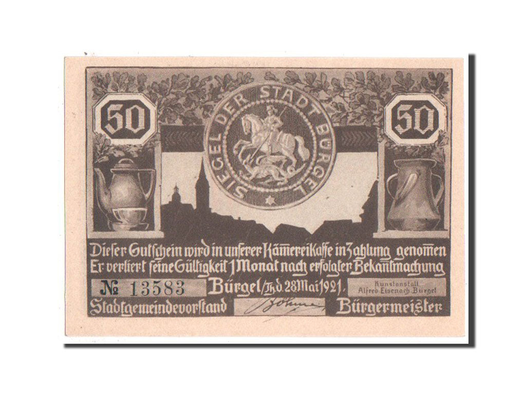 Billet, Allemagne, Burgel Stadt, 50 Pfennig, 1921, SPL+, Mehl:201.1a