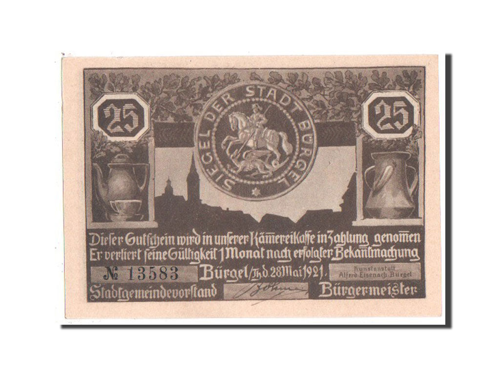 Germany, Burgel Stadt, 25 Pfennig, 1921, UNC(63), Mehl #201.1a