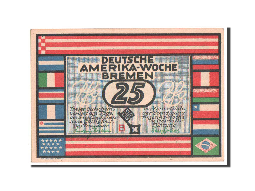 Banknote, Germany, Bremen Deutsche Amerika Woche, 25 Pfennig, 1923, UNC(63)