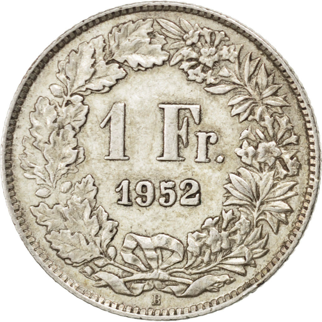 SWITZERLAND, Franc, 1952, Bern, KM #24, AU(50-53), Silver, 23.2, 5.02