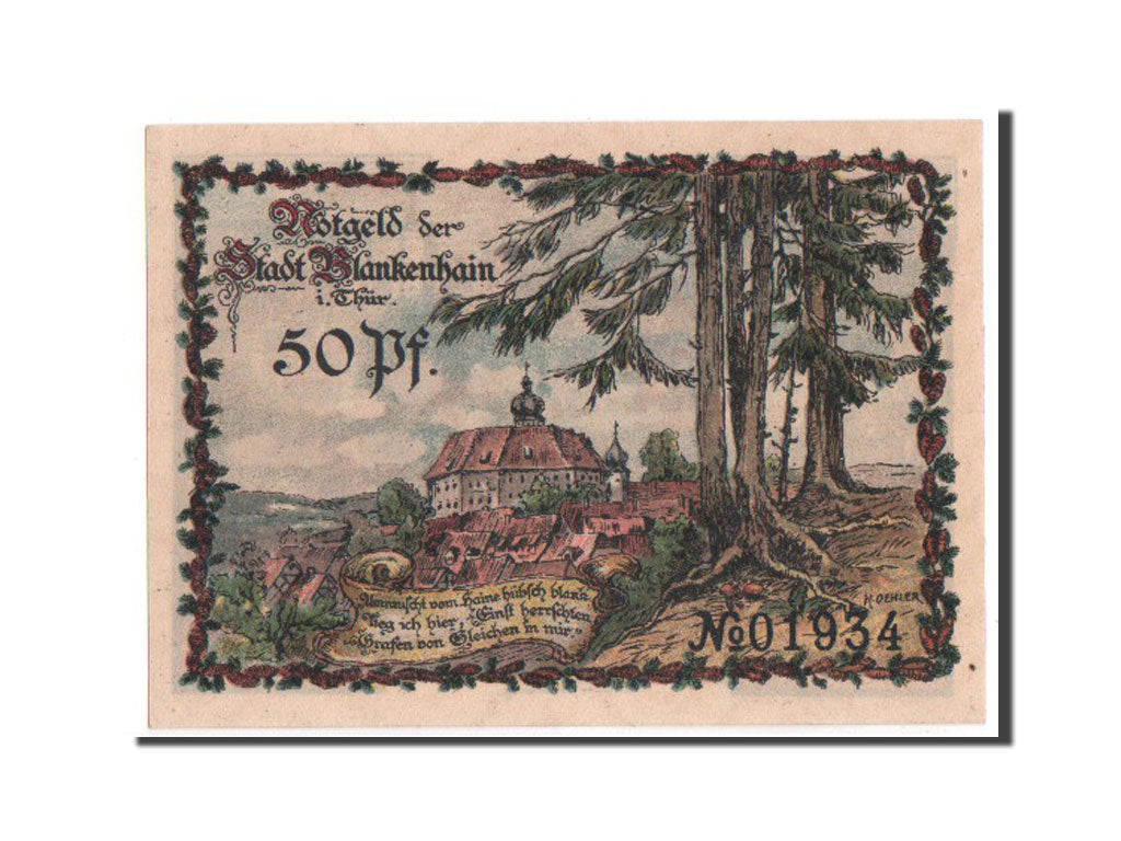 Germania, Blankenhain in Thuringen Stadt, 50 Pfennig, 1921, FDS, Mehl:117.1