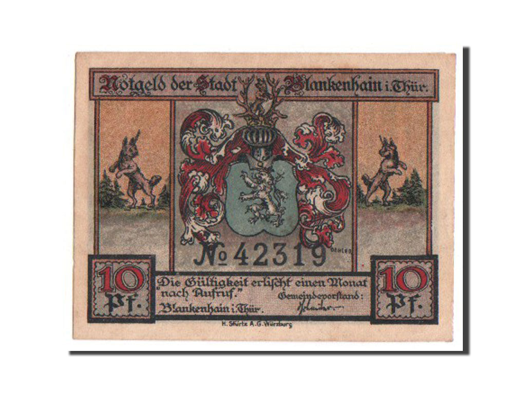 Germania, Blankenhain in Thuringen Stadt, 10 Pfennig, 1921, FDS, Mehl:117.1