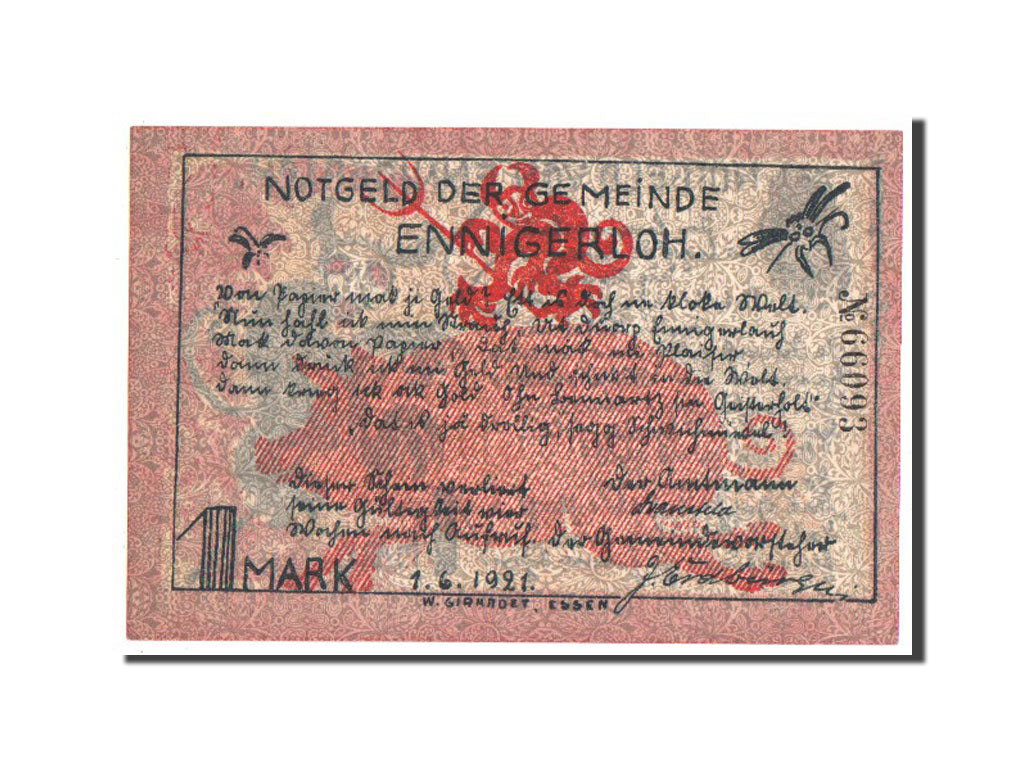 Germany, Westfalen, 1 Mark, 1921, UNC(63), Mehl #338.2b