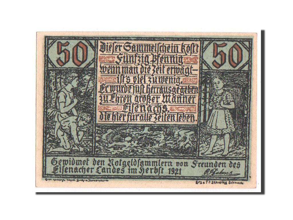 Banknote, Germany, Eisenach Stadt, 50 Pfennig, 1921, UNC(65-70), Mehl:318.2