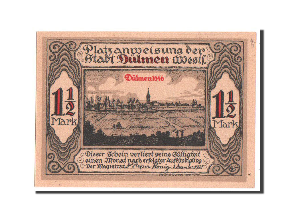 Banknote, Germany, Dulmen, 1.5 Mark, 1921, UNC(65-70), Mehl:295.1a