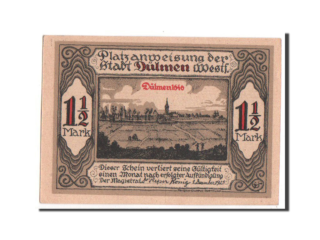 Biljet, Duitsland, Dulmen, 1.5 Mark, 1921, SPL, Mehl:295a