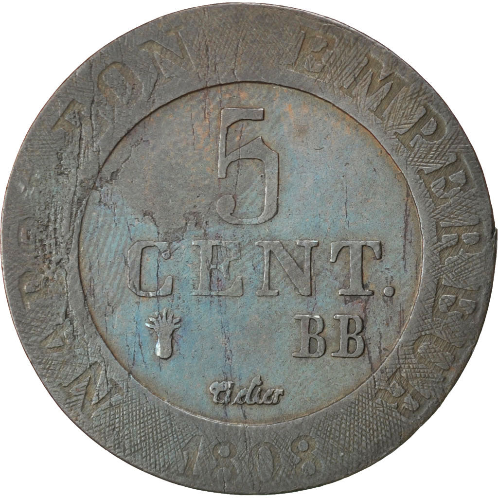 Premier Empire, Napoléon Ier, 5 Cent, 1808 BB, Strasbourg, Gadoury 127