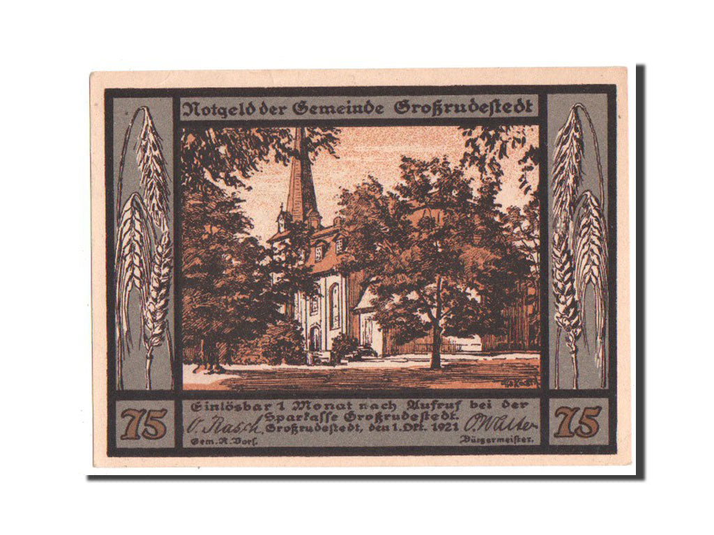 Billete, Alemania, Grossrudestedt, 75 Pfennig, 1921, SC, Mehl:485.1