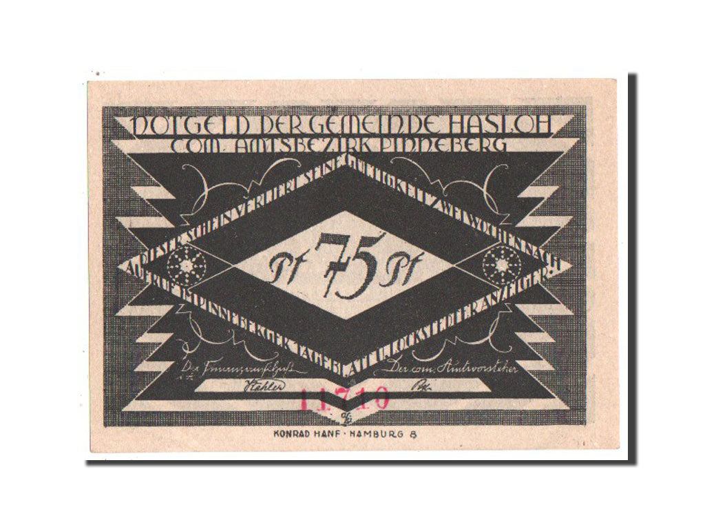 Banknote, Germany, Hasloh, 75 Pfennig, 1921, UNC(63), Mehl:584.2a