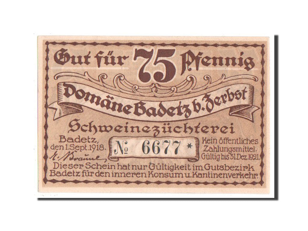 Germany, Badetz bei Zerbst Domane, 75 Pfennig, 1918, UNC(63), 6677, Mehl #59.1