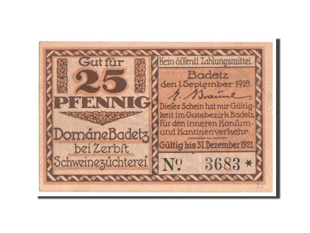 Germany, Badetz bei Zerbst Domane, 25 Pfennig, 1918, UNC(60-62), 3683, Mehl...