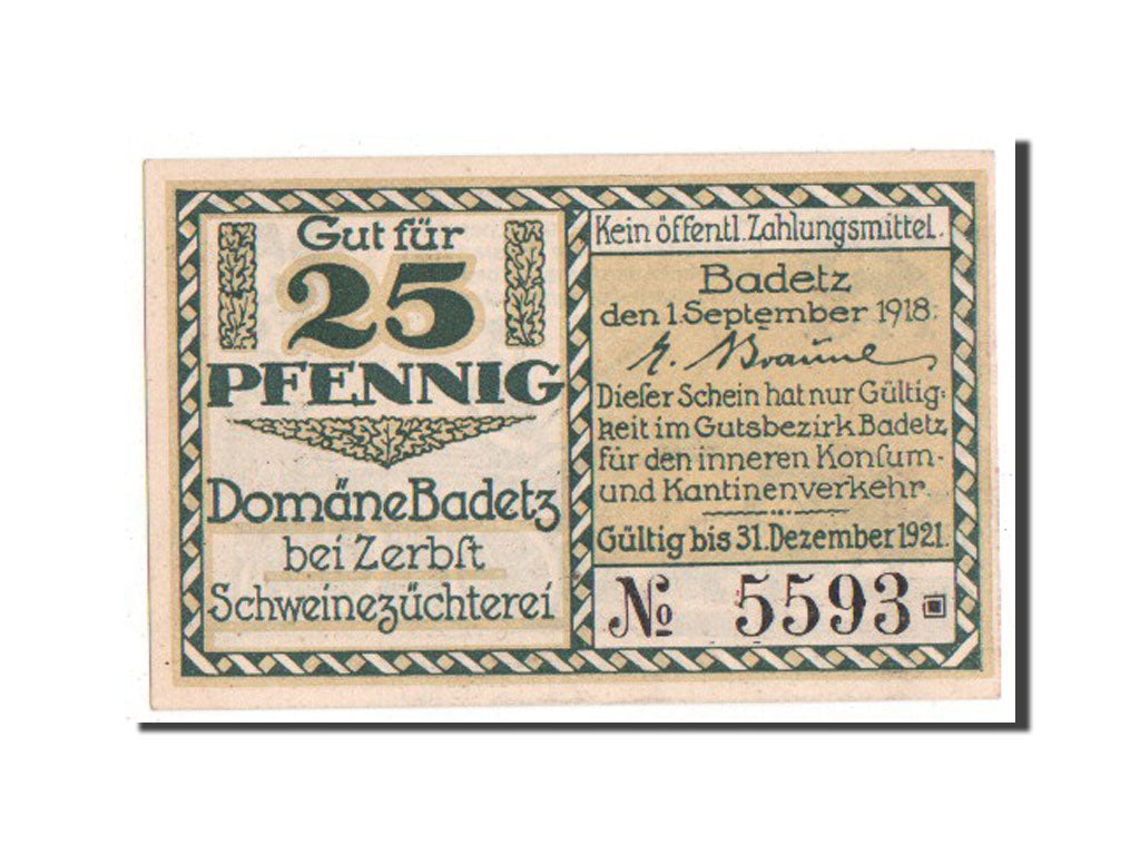 Germany, Badetz bei Zerbst Domane, 25 Pfennig, 1918, UNC(63), 5593, Mehl #59.1