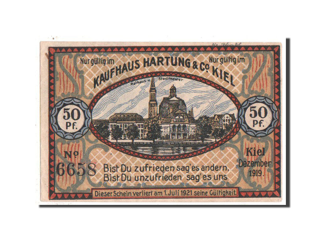 Germany, Kiel, 50 Pfennig, 1919, 1919-12-01, UNC(60-62), 6658, Mehl #695.1