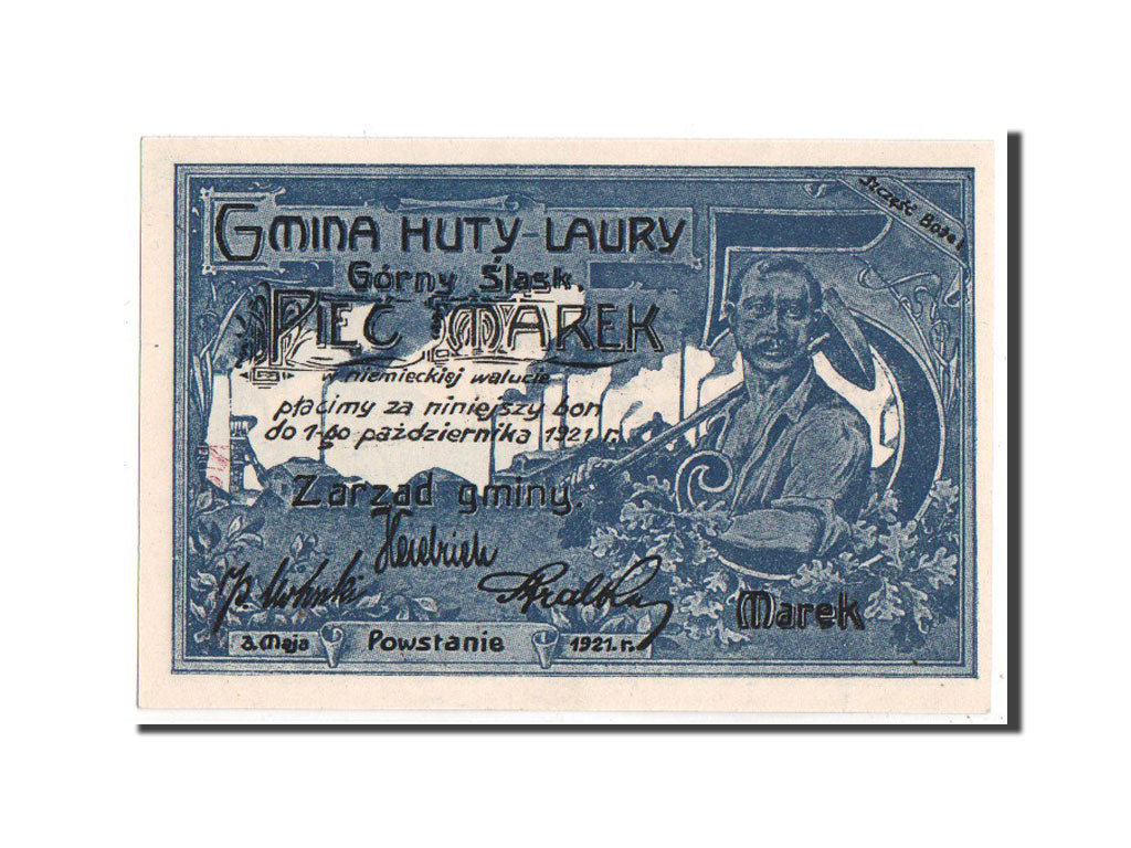 Germany, Polnisch Oberschlesien, 5 Mark, 1921, UNC(63), 21099, Mehl #776.1a