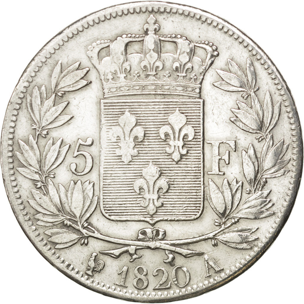 Louis XVIII, second gouvernement royal, 5 Francs buste nu, 1820 A, Paris,...