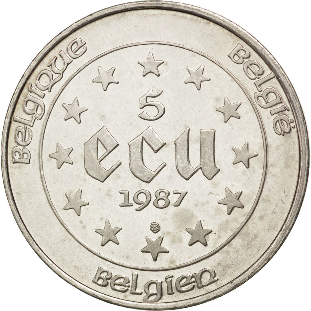 Belgio, 5 Ecu, 1987, SPL, Argento, KM:166