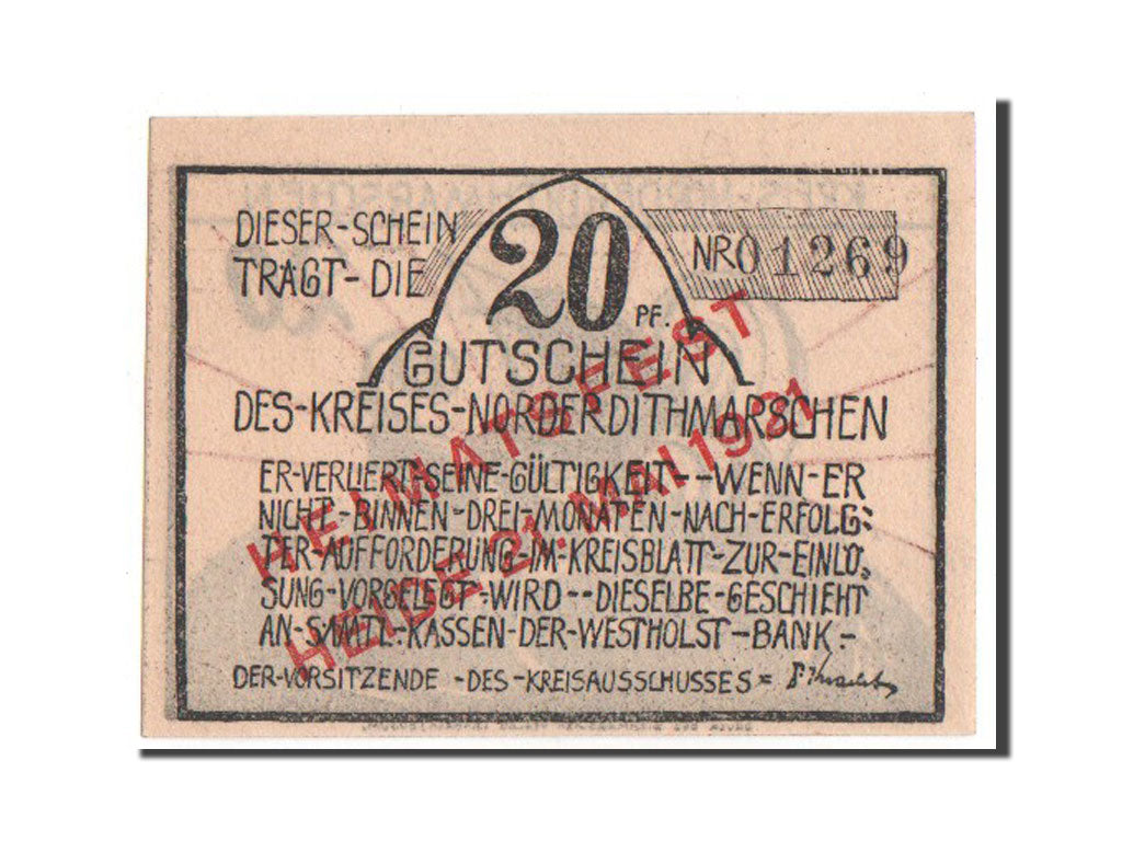 Banknote, Germany, Schleswig-Holstein, 20 Pfennig, 1921, UNC(63), Mehl:983.3a