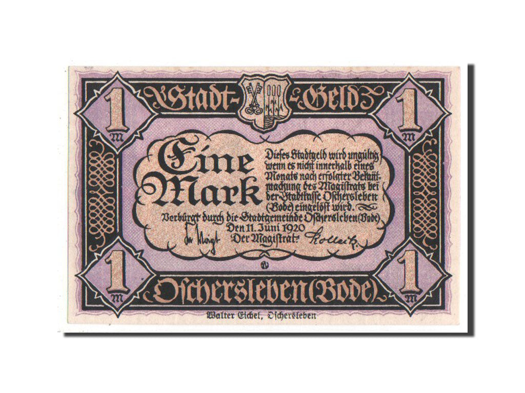 Germany, Oschersleben a.Bode Stadt, 1 Mark, 1920, UNC(63), 9928, Mehl #1028.2