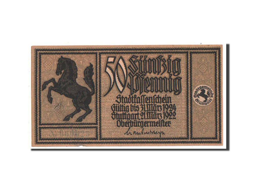 Banknote, Germany, Stuttgart Stadt, 50 Pfennig, 1922, UNC(63), Mehl:1289.2a