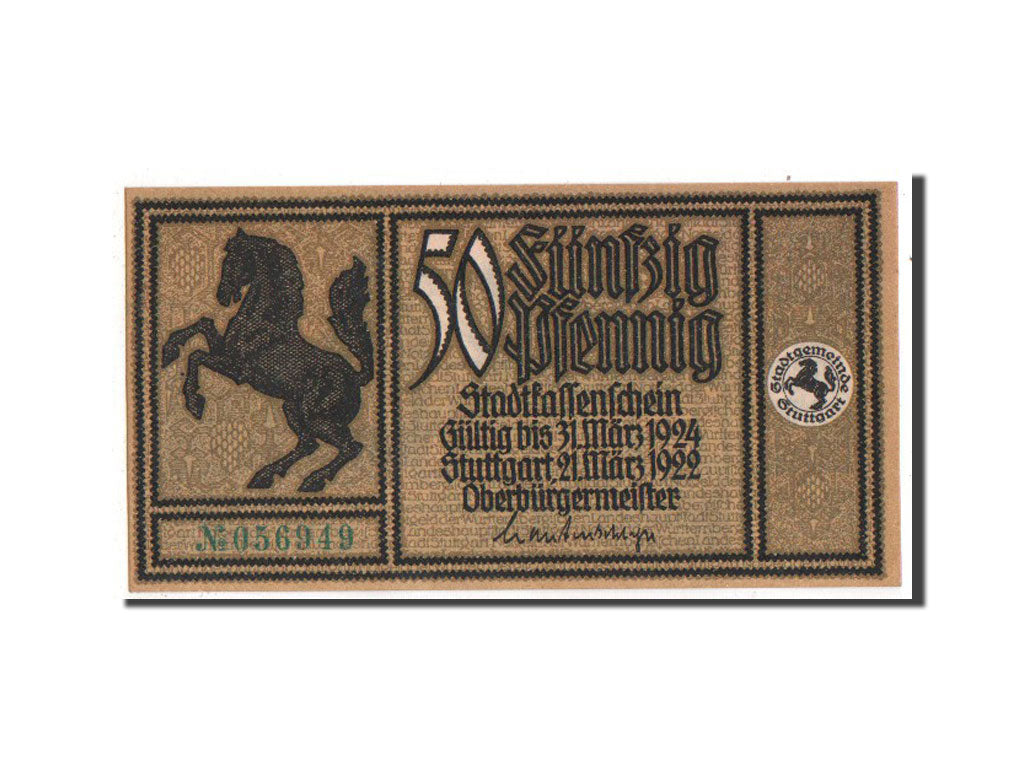 Banknote, Germany, Stuttgart Stadt, 50 Pfennig, 1922, UNC(63), Mehl:1289.2a