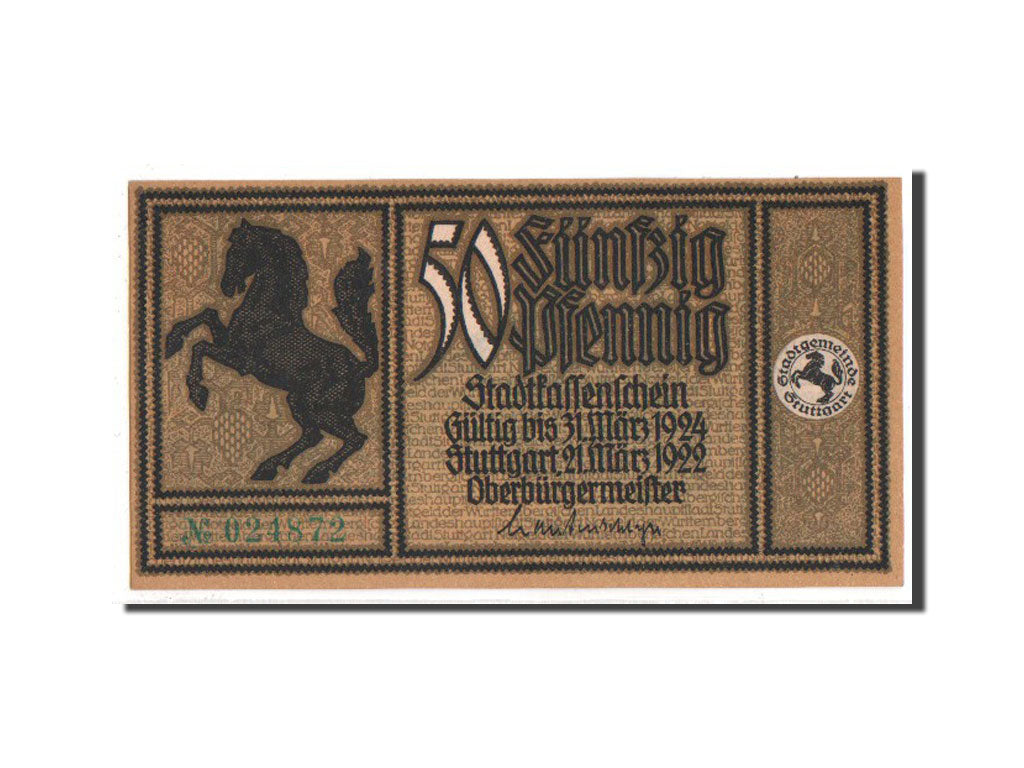 Germany, Stuttgart Stadt, 50 Pfennig, 1922, UNC(63), 024872, Mehl #1289.2a