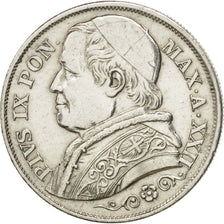ITALIAN STATES, 2 Lire, 1867, Roma, KM #1379.2, AU(50-53), Silver, 9.97