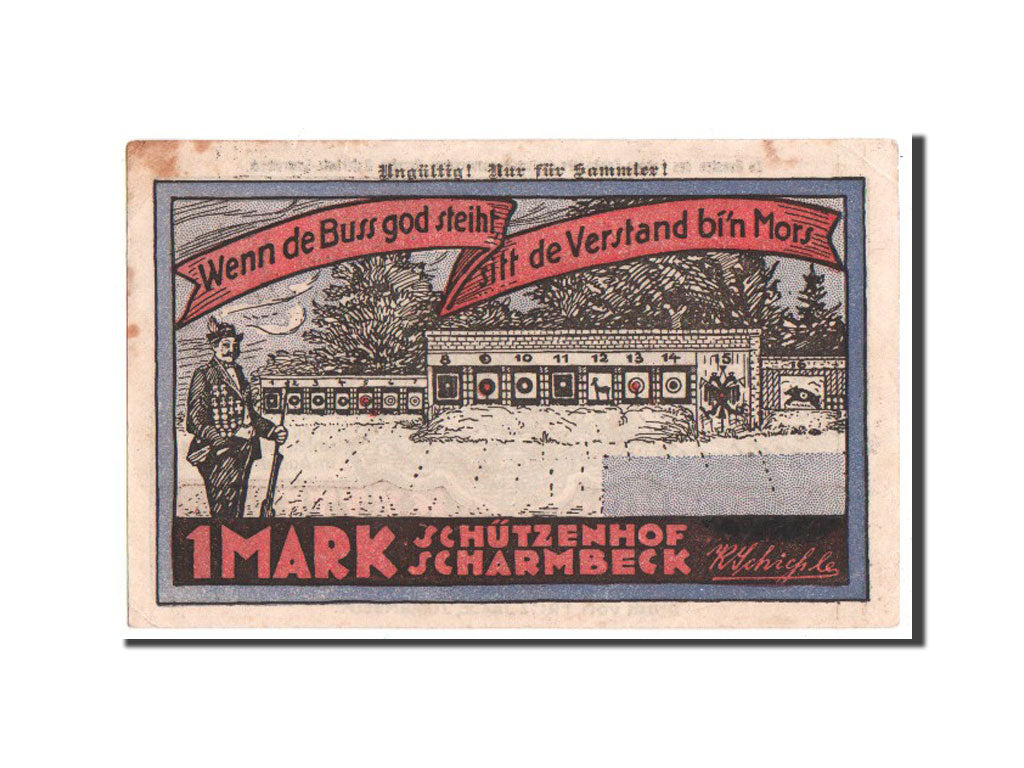 Banconote, Germania, Scharmbeck Stadt, 1 Mark, 1921, BB, Mehl:1172.3a