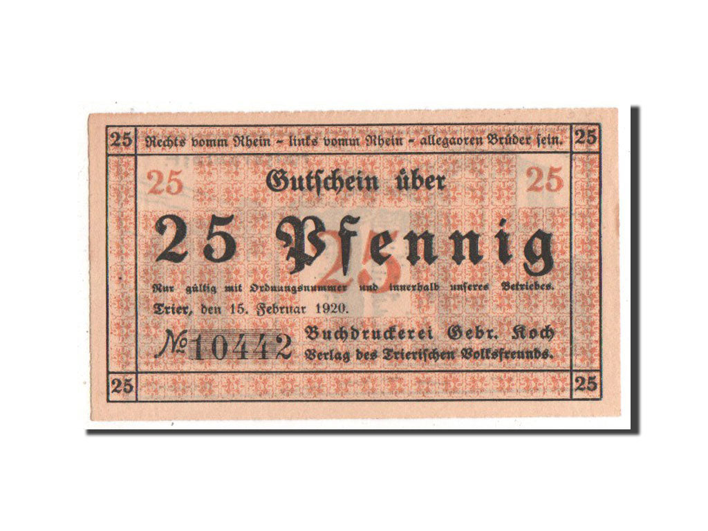 Banconote, Germania, Trier Stadt, 25 Pfennig, 1920, SPL, Mehl:1342.2