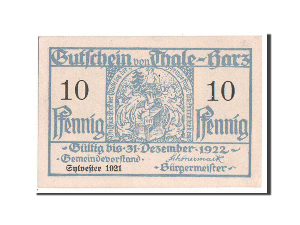 Billet, Allemagne, Thale a.Harz Stadt, 10 Pfennig, 1921, SPL, Mehl:1320.22